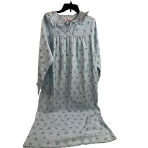 Bernette Nightgown Large Blue Floral Cotton Ruffle Collar Sleepwear Womens